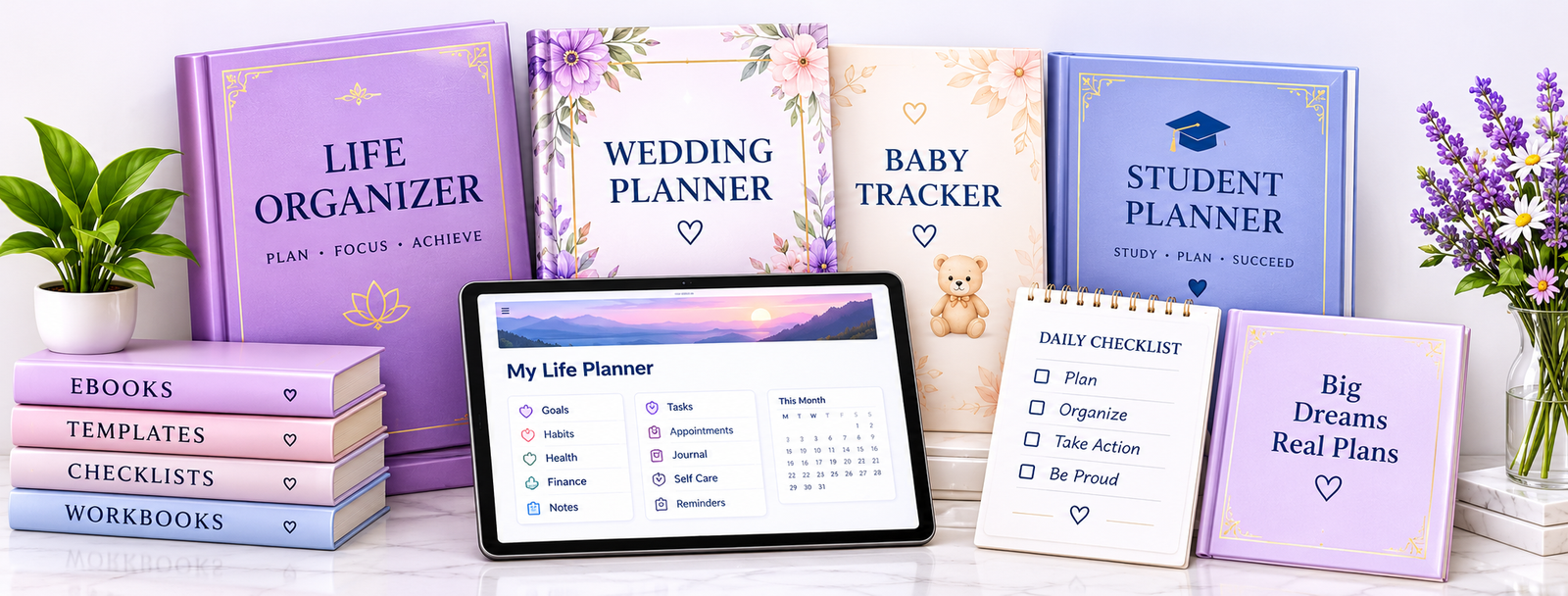 My Purple Store digital planners, wedding planner, baby tracker, student planner and life organizer